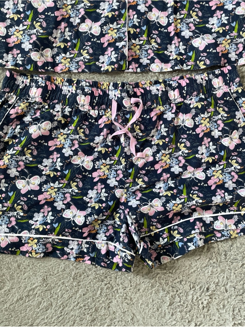 Vera Bradley XL Pajama Set Short Sleeve Button-up Shirt Shorts Bloom Boom Navy - Picture 7 of 12